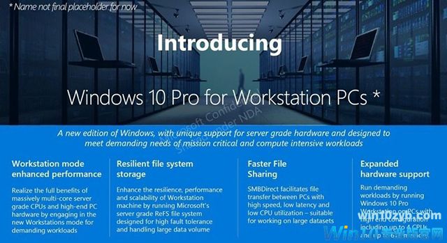 微软将针对工作站电脑释出新版Windows 10 Pro更新