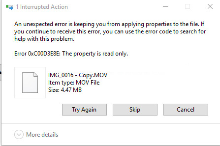 Windows 10 错误0xC00D3E8E：该属性是只读的