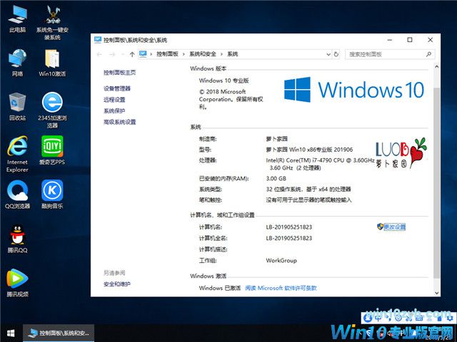 萝卜家园 Win10 x86（1809专业版）v2019.06