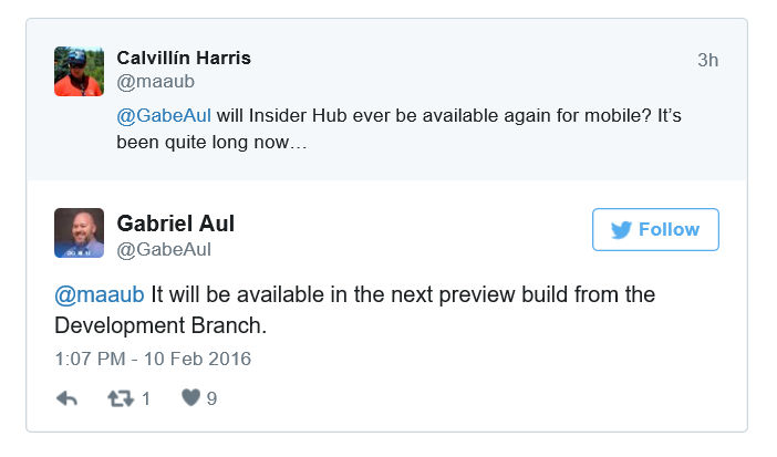 微软官方：Win10 Mobile版Insider Hub将回归