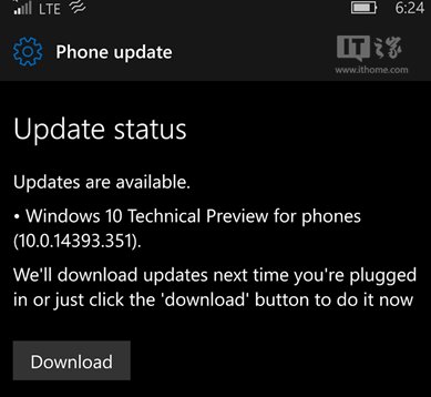 微软推送Win10 Mobile一周年更新发布/慢速预览版14393.351