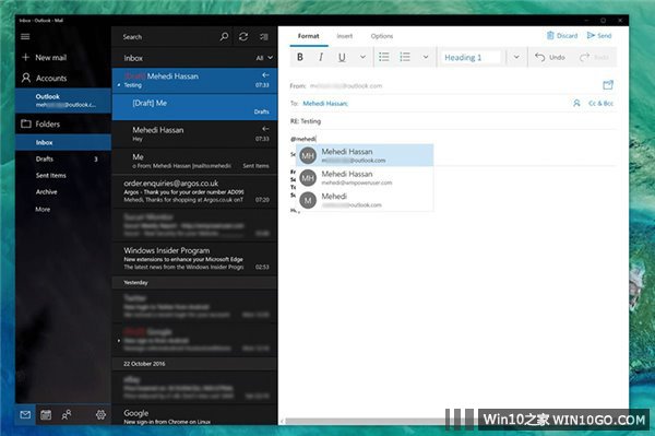 Win10 UWP版《Outlook邮件》更新:通知可交互