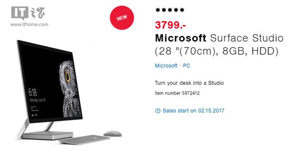 微软Win10一体机Surface Studio预计2017年2月登陆欧洲