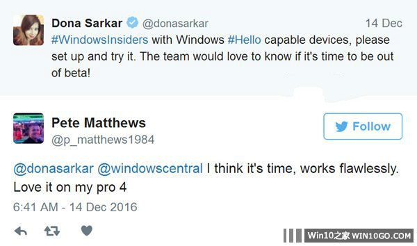 唐娜姐暗示：微软正考虑近期推出Windows Hello正式版