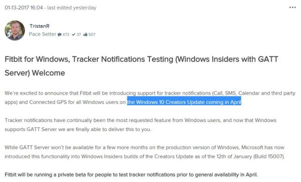 Fitbit称Win10 Creators更新4月份推送