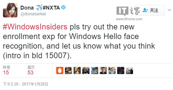 微软唐娜姐：请Windows Insider反馈Win10新人脸识别体验