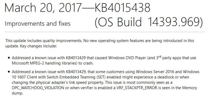 [图]微软再发累积更新KB4015438 修复KB4013429出现的问题
