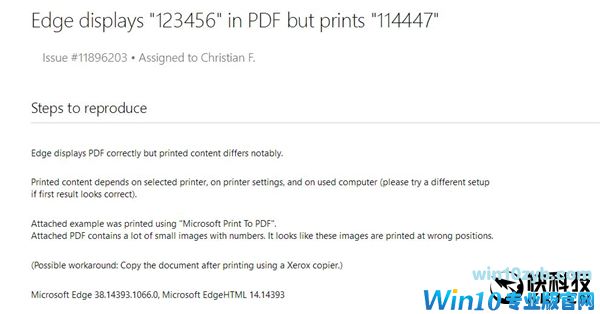 Win10 Edge现超崩溃BUG：PDF显示正常 打印后数字乱码