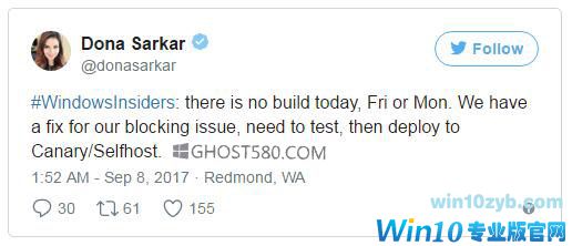微软:没有Windows10预览版更新直到星期二